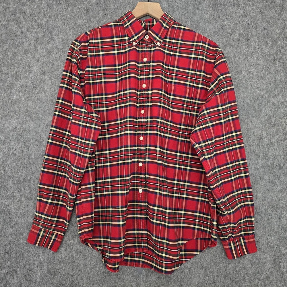 Vintage Lands‎ End Shirt Womens L Red Plaid Button Front Long Sleeve Cotton 90s